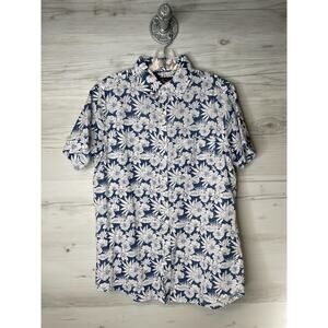 Nat Nast Shirt Mens Small Blue White Floral Hawaiian Button Up Cotton Summer